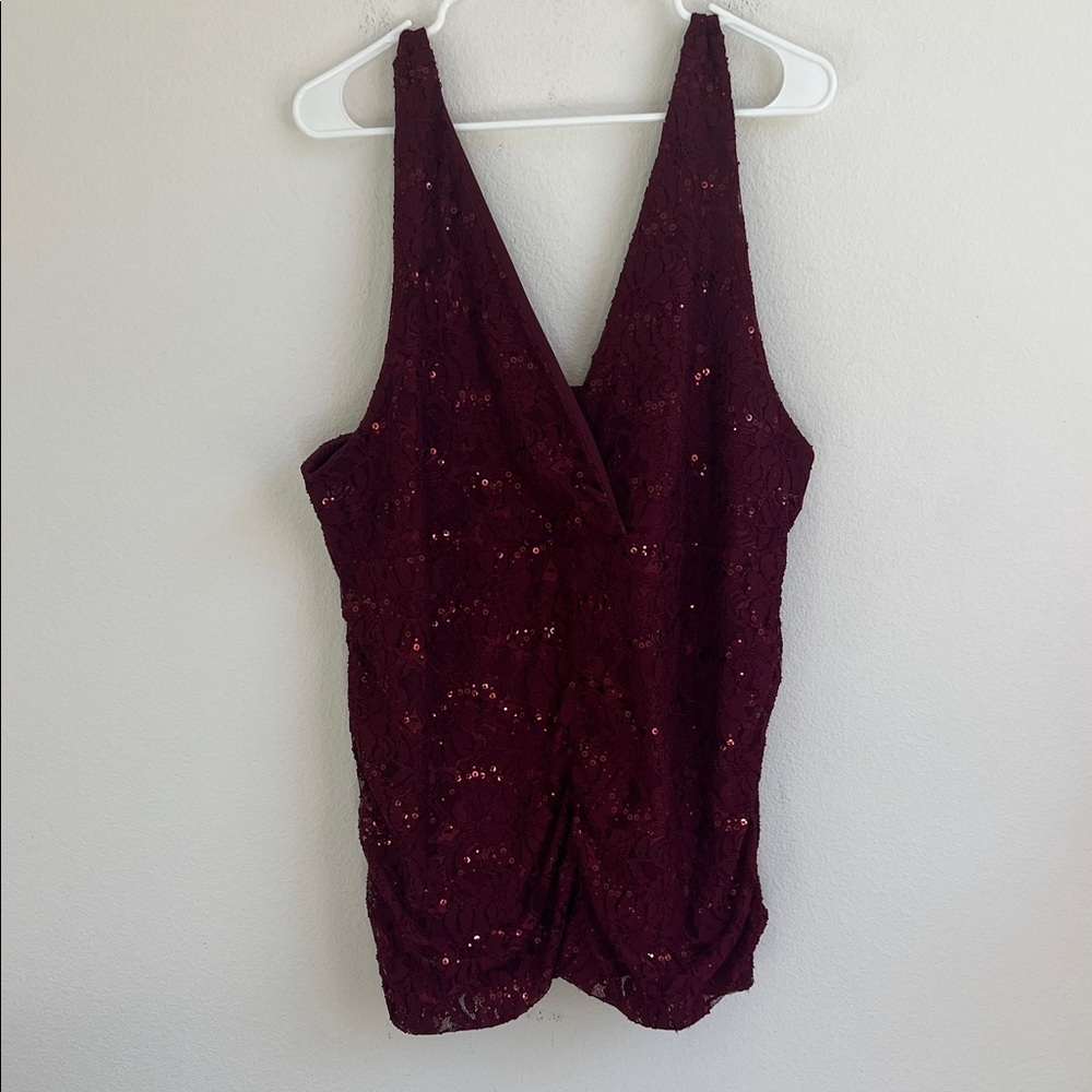 torrid Burgundy Sequin Lace Tank Top